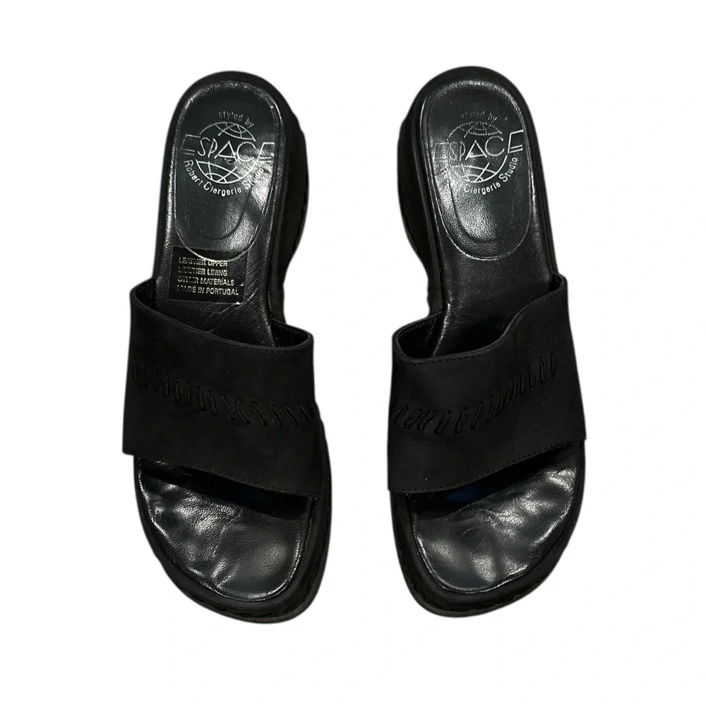 ROBERT CLERGERIE BLACK PLATFORM SLIPON SANDAL PLATFORM SHOES